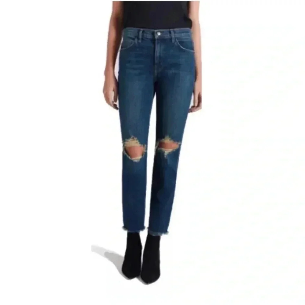 NEW NWT CURRENT/ELLIOTT Blue Brush High Waist Stiletto Distress Denim Jean Sz 28
